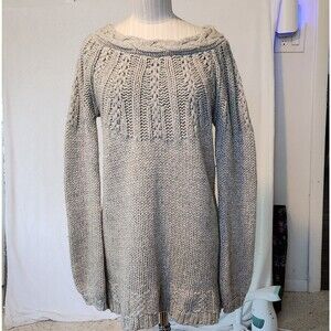 Vintage Old Navy Wool Blend Sweater Dress Womens S-M Gray Chunky Cable Knit